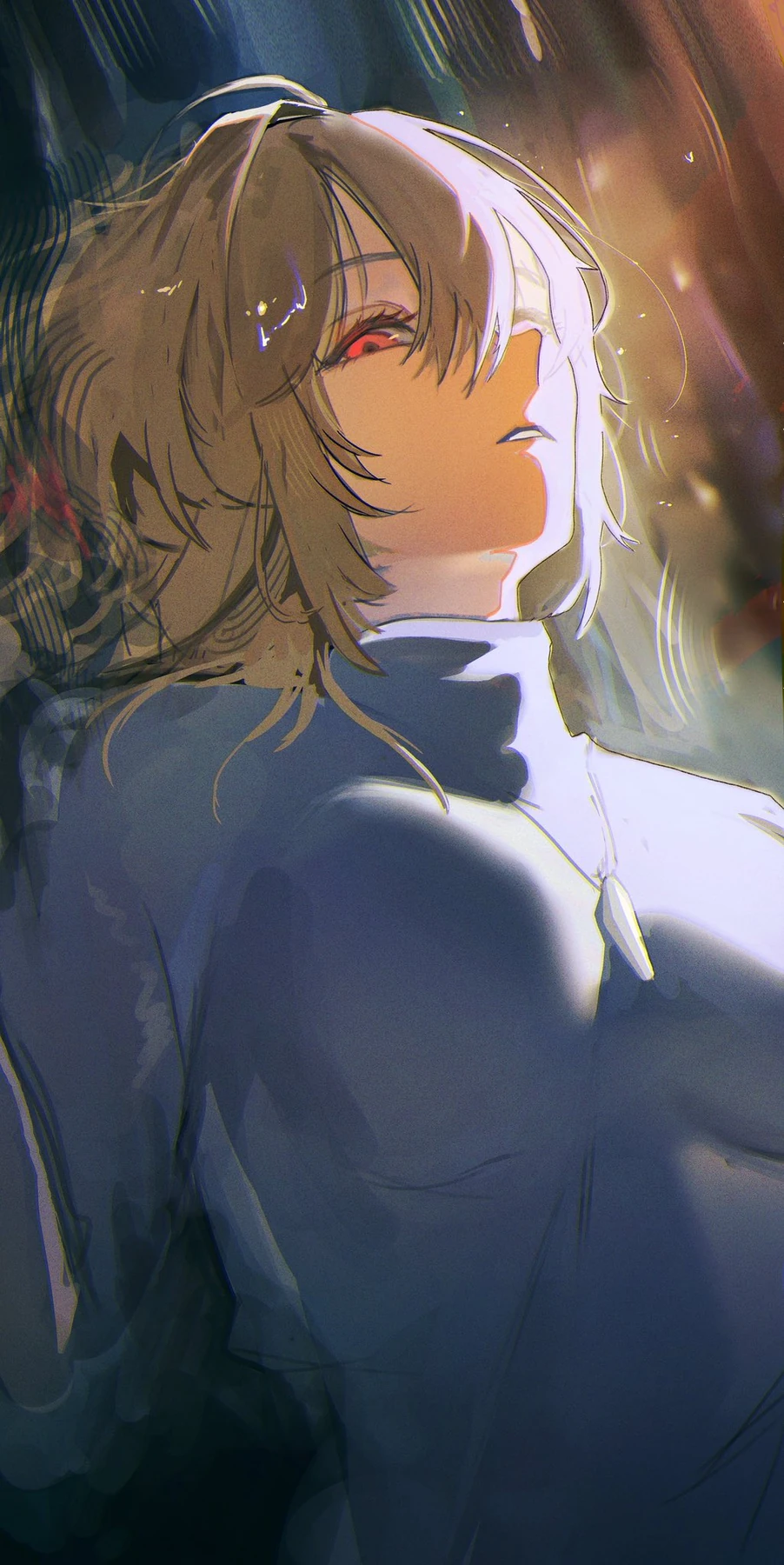 Blonde character looking toward the light