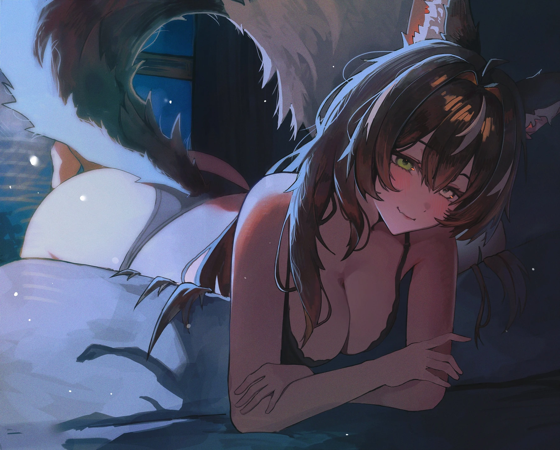 Two characters in a blue nighttime scene
