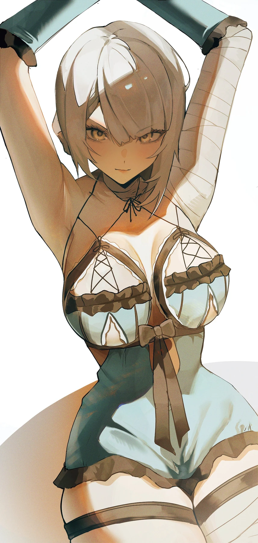 White-haired character in a green and gold outfit
